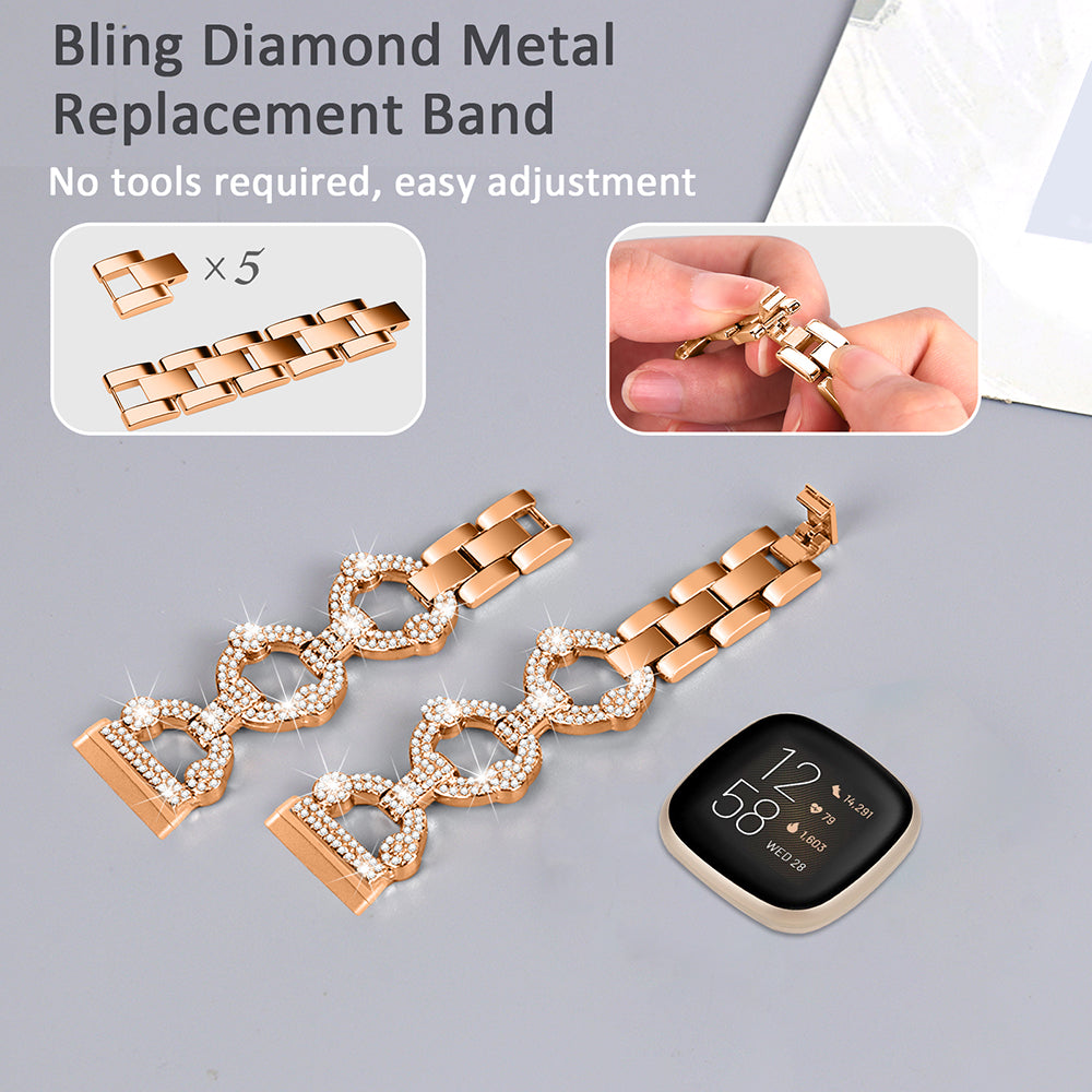 For Fitbit Versa 4 Sense 2 Rhinestone Decor Watch Band Stainless Steel Bracelet Wristband For Fitbit Versa 4 Sense 2 Rhinestone Decor Watch Band Stainless Steel Bracelet Wristband